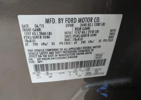 2013 Ford Edge Limited from USA, damaged, VIN 2FMDK3KC0DBC59009